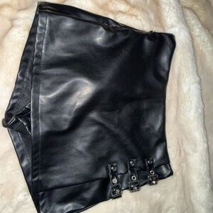 Black Leather Women Skorts